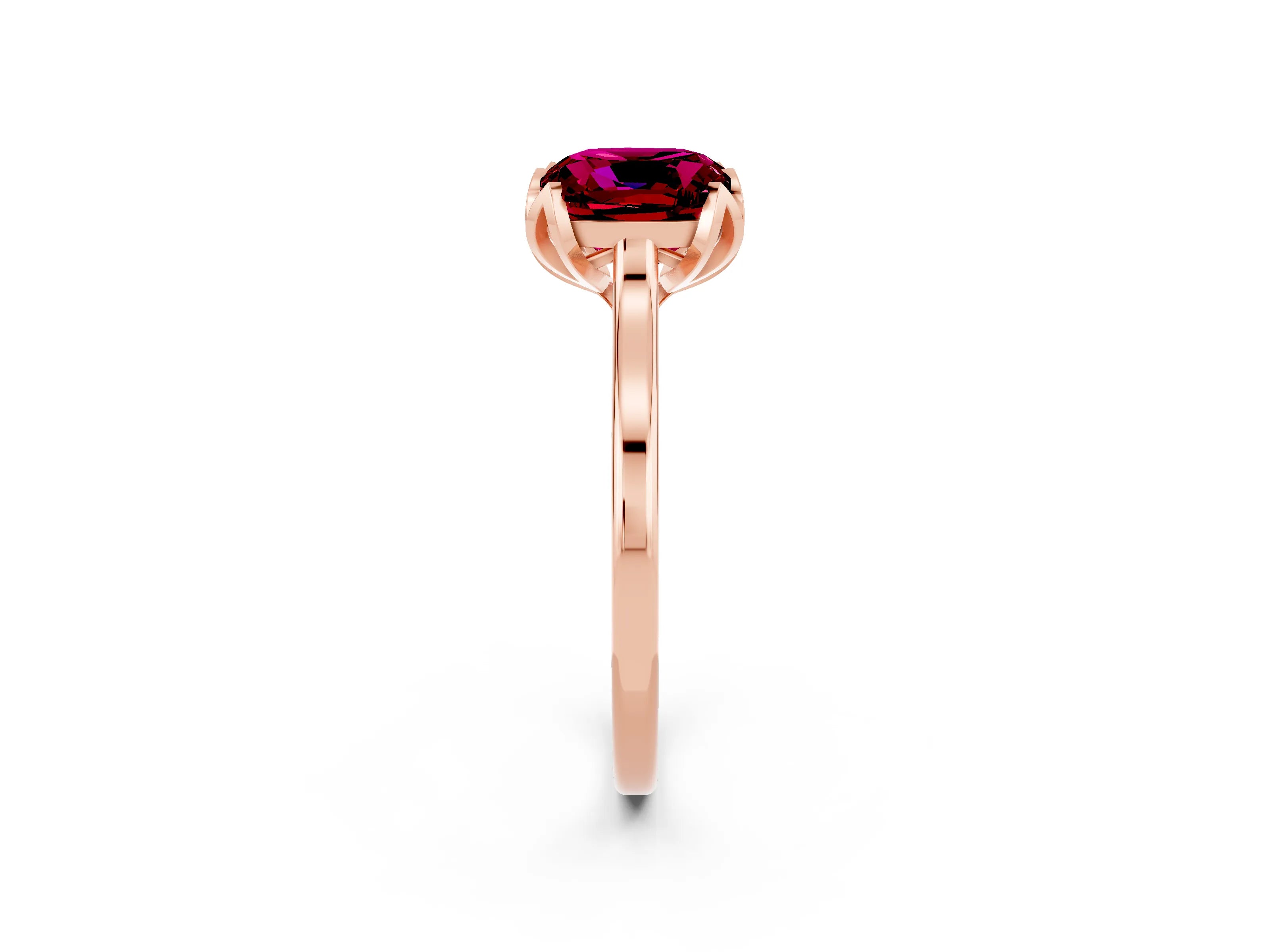 Rose gold Cushion Cut Garnet Solitaire Ring with Flower Prong Setting and Classic Band_14