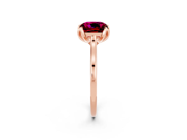 Rose gold Cushion Cut Garnet Solitaire Ring with Flower Prong Setting and Classic Band