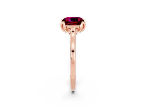 Rose gold Cushion Cut Garnet Solitaire Ring with Flower Prong Setting and Classic Band_14