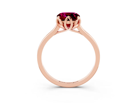 Rose gold Cushion Cut Garnet Solitaire Ring with Flower Prong Setting and Classic Band_15