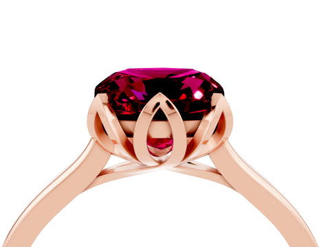 Rose gold Cushion Cut Garnet Solitaire Ring with Flower Prong Setting and Classic Band_16