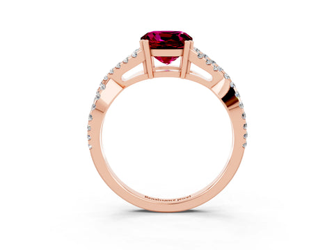 Rose gold Cushion Cut Garnet Solitaire Ring with Four-Prong Setting and Twisted Pavé Band_3