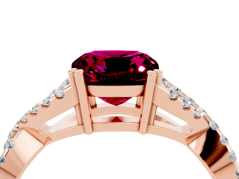 Rose gold Cushion Cut Garnet Solitaire Ring with Four-Prong Setting and Twisted Pavé Band_4