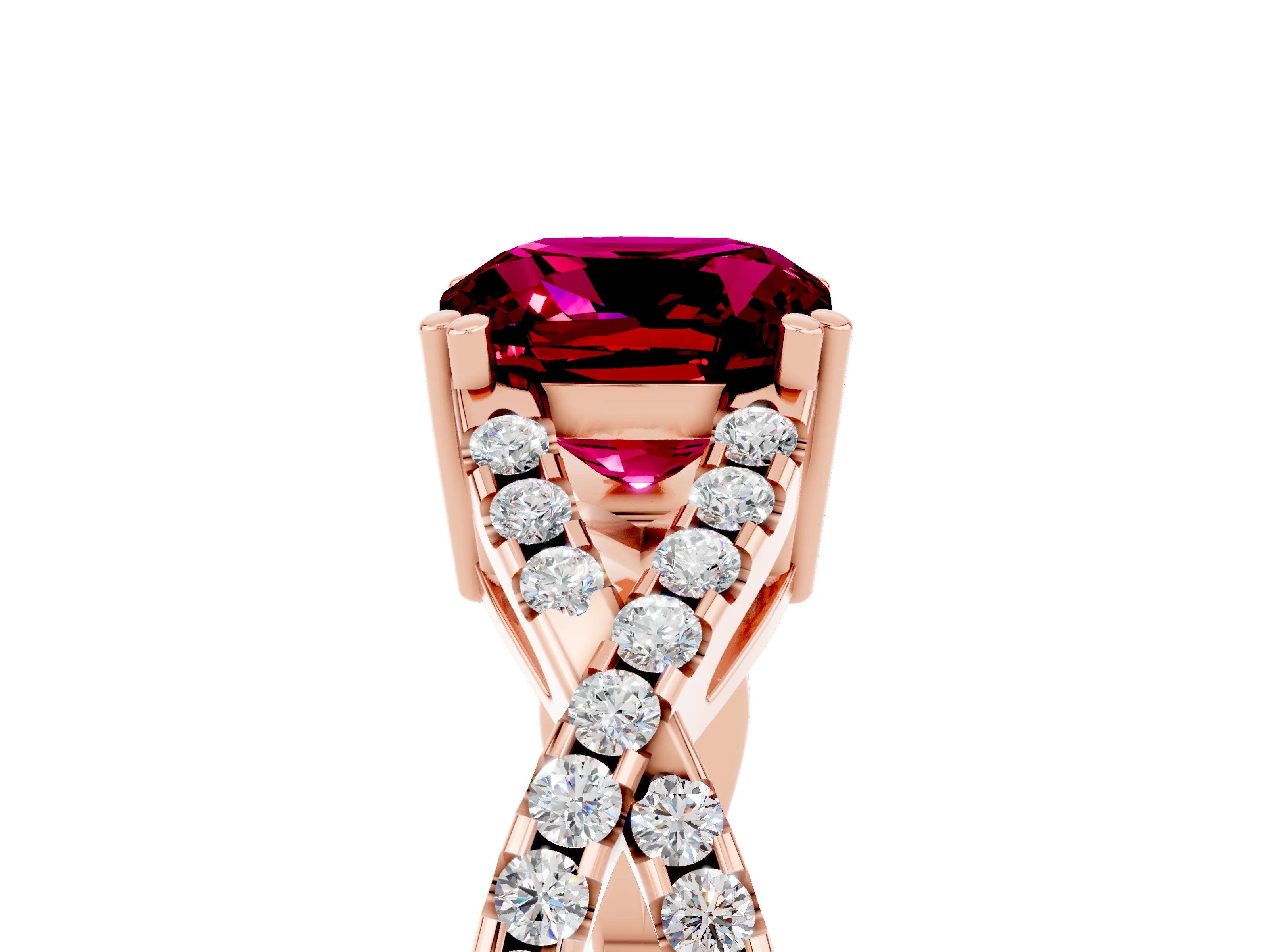 Rose gold Cushion Cut Garnet Solitaire Ring with Four-Prong Setting and Twisted Pavé Band_5