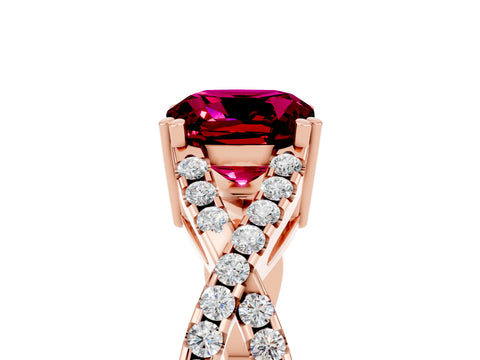 Rose gold Cushion Cut Garnet Solitaire Ring with Four-Prong Setting and Twisted Pavé Band_5