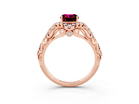 Rose gold Cushion Cut Garnet Solitaire Ring with Hidden Halo and Pavé Band_15