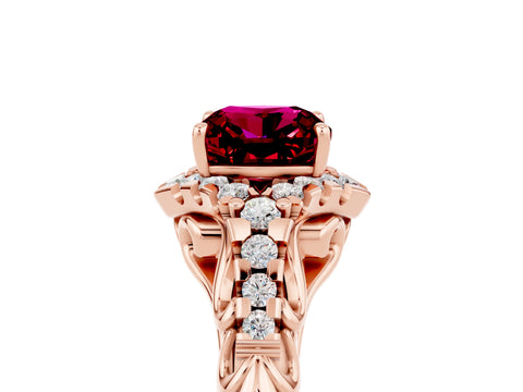 Rose gold Cushion Cut Garnet Solitaire Ring with Hidden Halo and Pavé Band_17