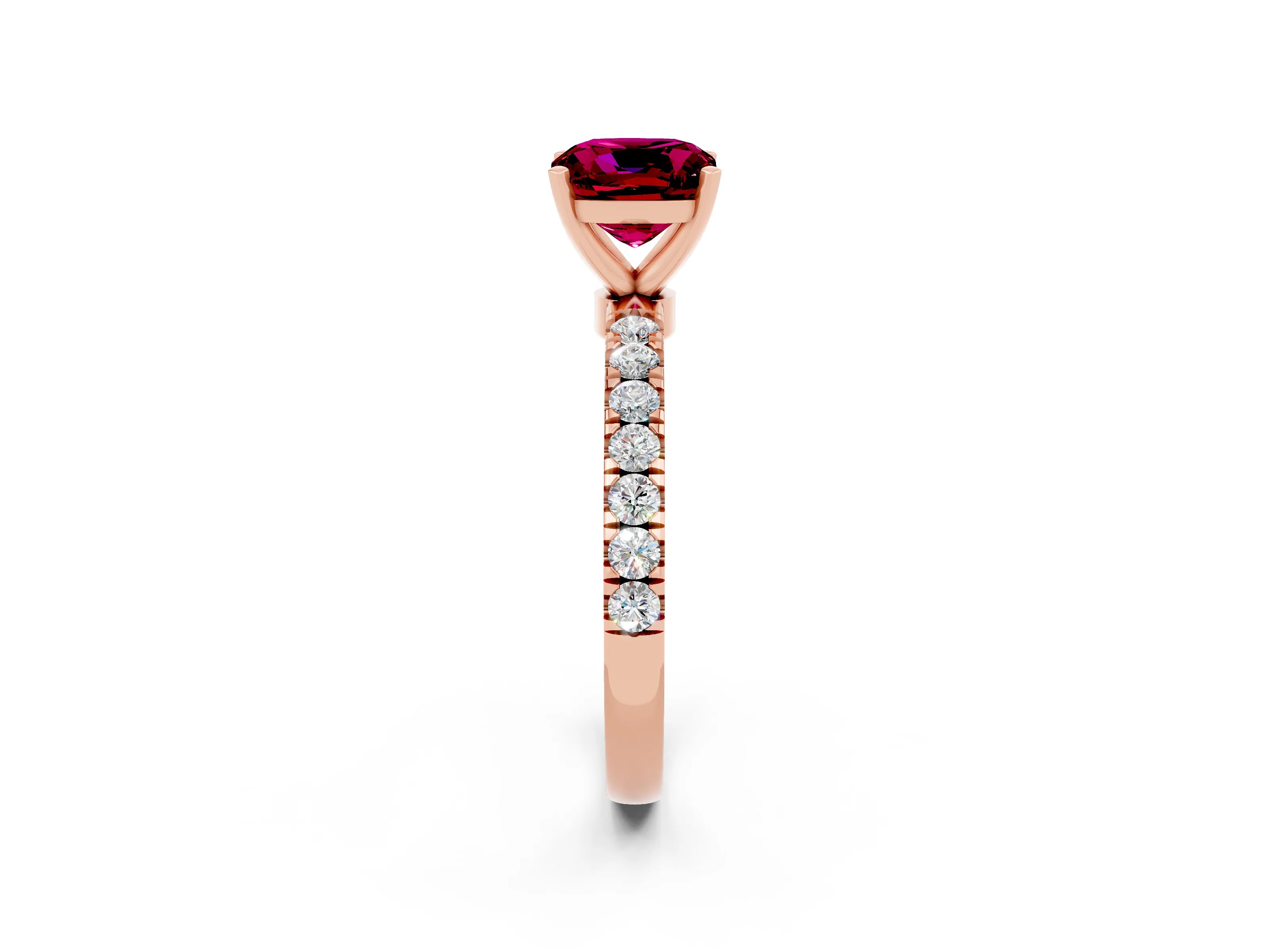 Rose gold Cushion Cut Garnet Solitaire Ring with Pavé Accents and Four-Prong Setting_2