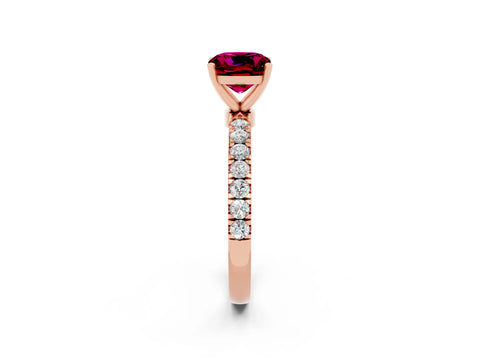 Rose gold Cushion Cut Garnet Solitaire Ring with Pavé Accents and Four-Prong Setting_2