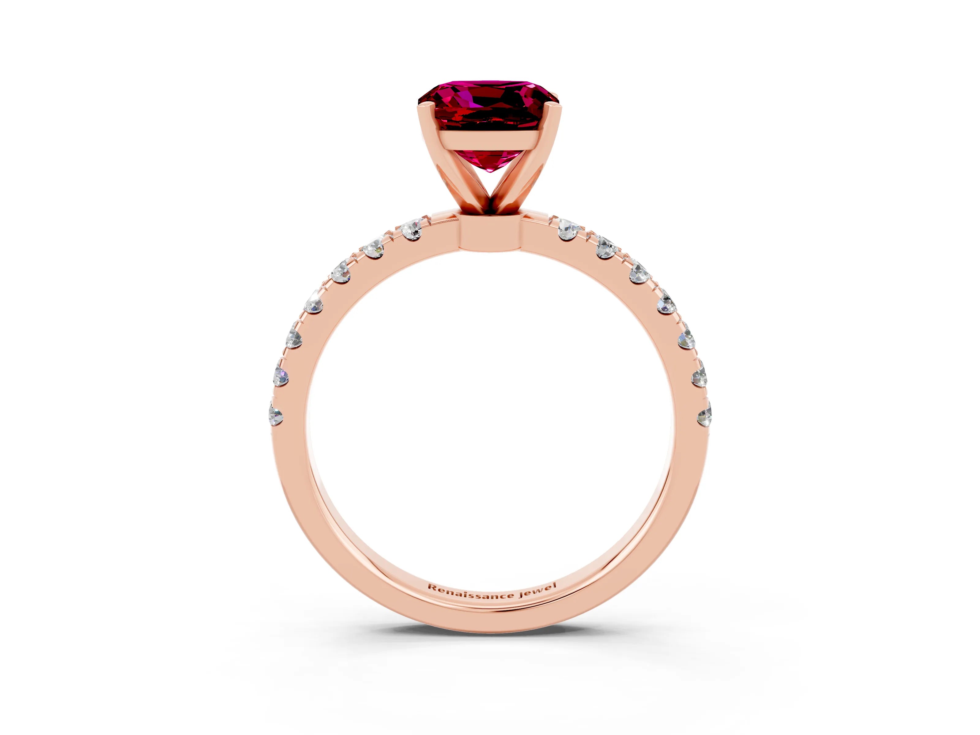 Rose gold Cushion Cut Garnet Solitaire Ring with Pavé Accents and Four-Prong Setting_3