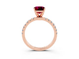 Rose gold Cushion Cut Garnet Solitaire Ring with Pavé Accents and Four-Prong Setting_3