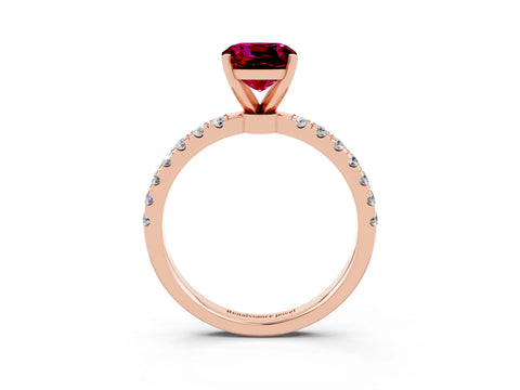 Rose gold Cushion Cut Garnet Solitaire Ring with Pavé Accents and Four-Prong Setting_3