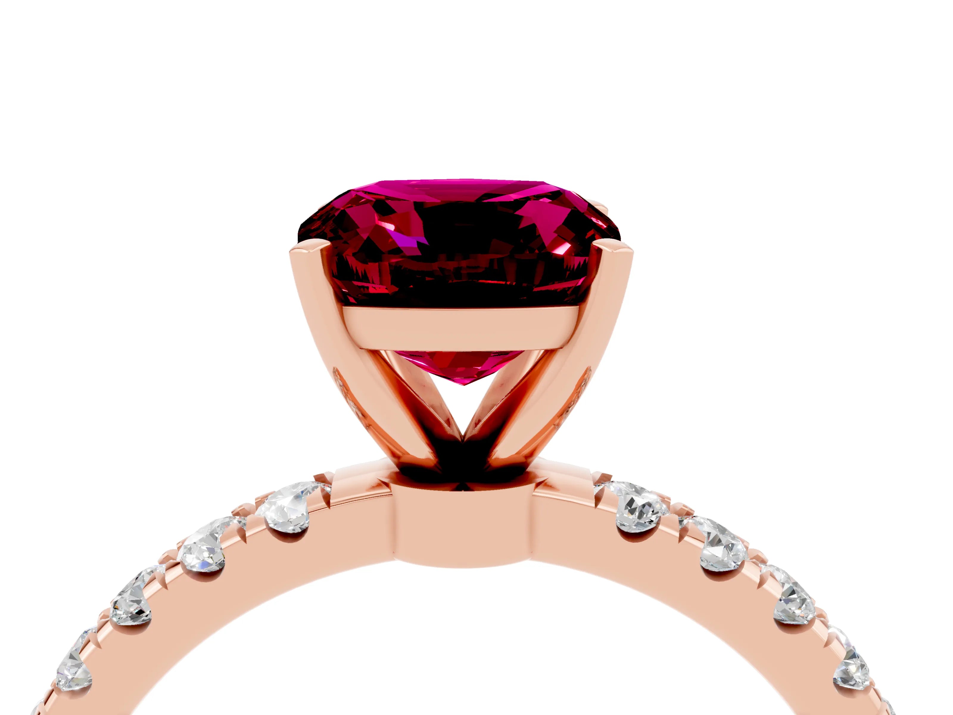 Rose gold Cushion Cut Garnet Solitaire Ring with Pavé Accents and Four-Prong Setting_4