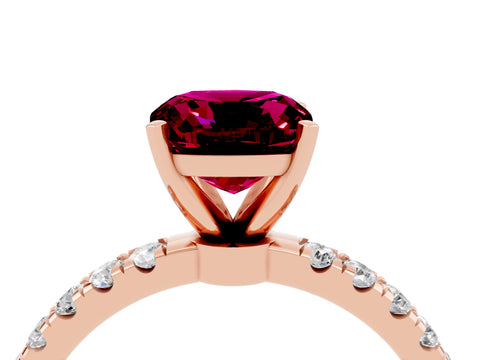 Rose gold Cushion Cut Garnet Solitaire Ring with Pavé Accents and Four-Prong Setting_4