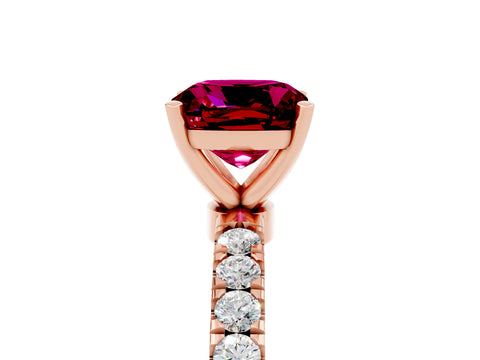 Rose gold Cushion Cut Garnet Solitaire Ring with Pavé Accents and Four-Prong Setting_5