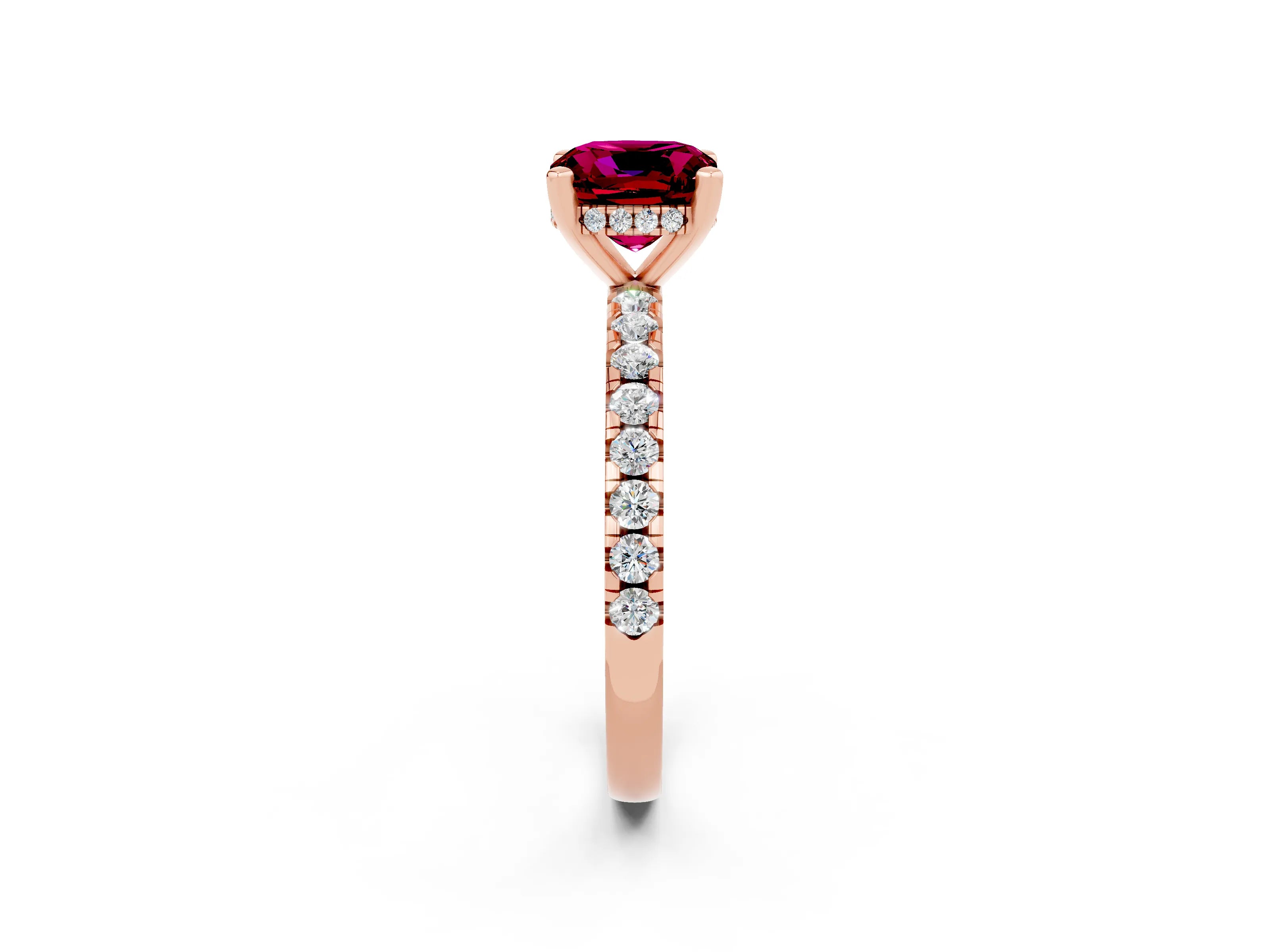 Rose gold Cushion Cut Garnet Solitaire Ring with Pavé Band and Four-Prong Setting_26