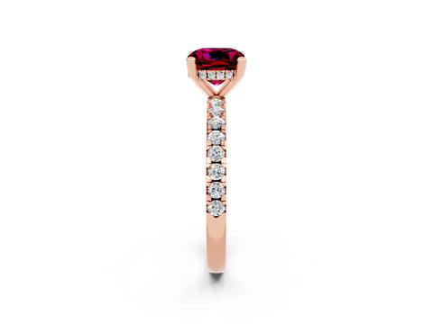 Rose gold Cushion Cut Garnet Solitaire Ring with Pavé Band and Four-Prong Setting_26