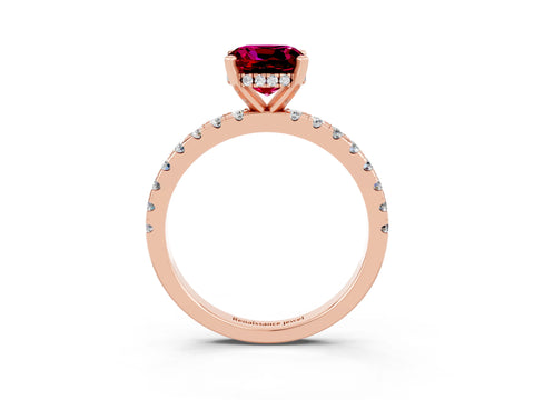 Rose gold Cushion Cut Garnet Solitaire Ring with Pavé Band and Four-Prong Setting_27