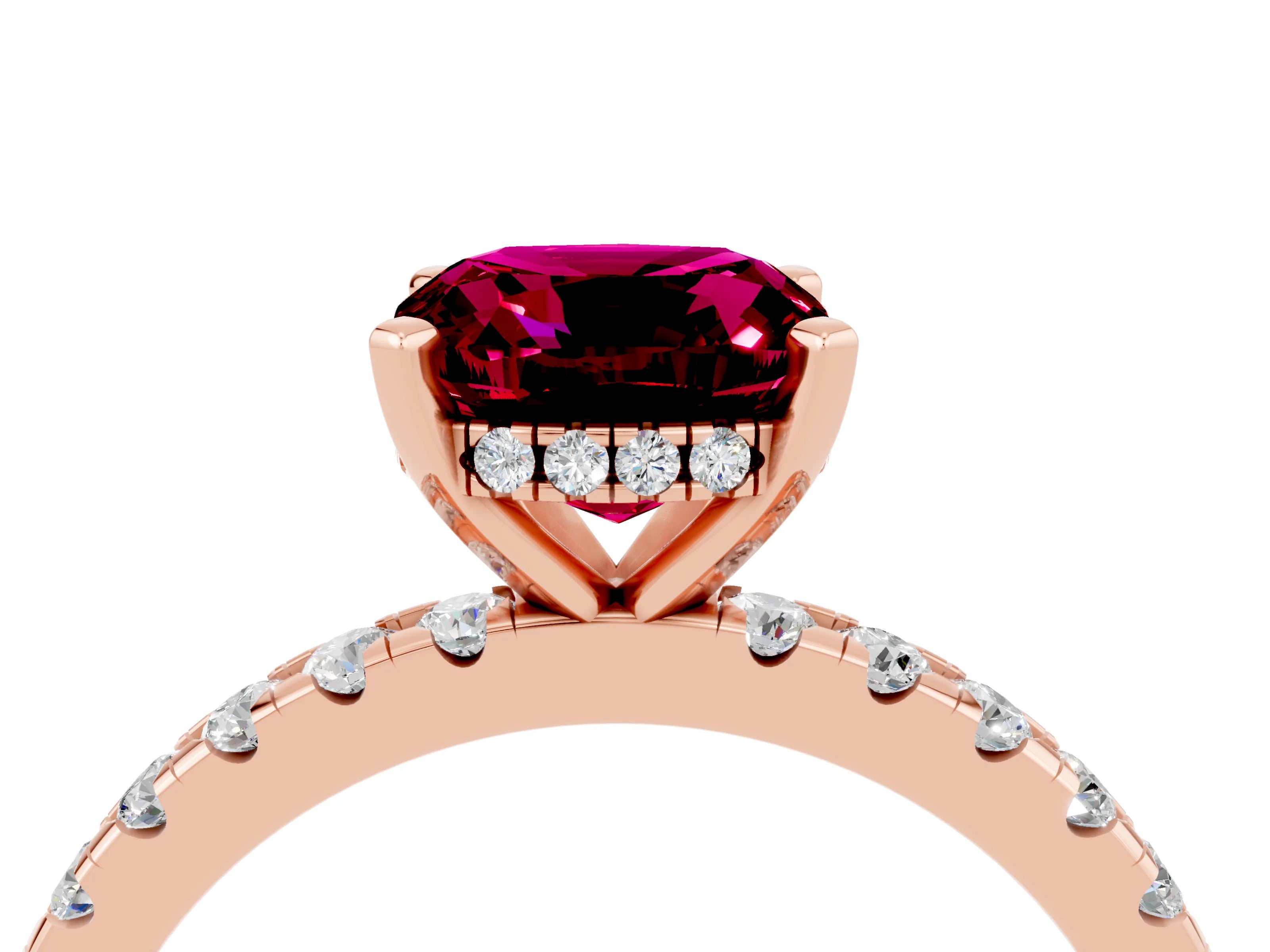 Rose gold Cushion Cut Garnet Solitaire Ring with Pavé Band and Four-Prong Setting_28