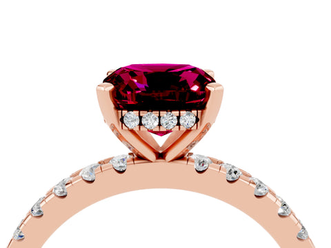 Rose gold Cushion Cut Garnet Solitaire Ring with Pavé Band and Four-Prong Setting_28