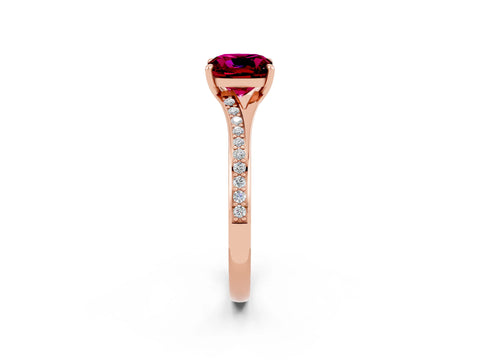 Rose gold Cushion Cut Garnet Solitaire Ring with Pavé Band and Prong Setting_14