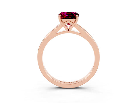 Rose gold Cushion Cut Garnet Solitaire Ring with Pavé Band and Prong Setting_15