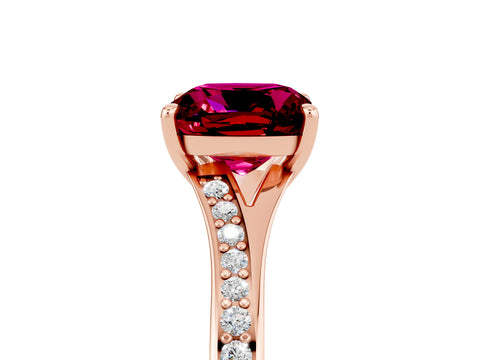 Rose gold Cushion Cut Garnet Solitaire Ring with Pavé Band and Prong Setting_17