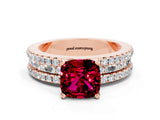 Rose gold Cushion Cut Garnet Solitaire Ring with Pavé and Channel Set Band