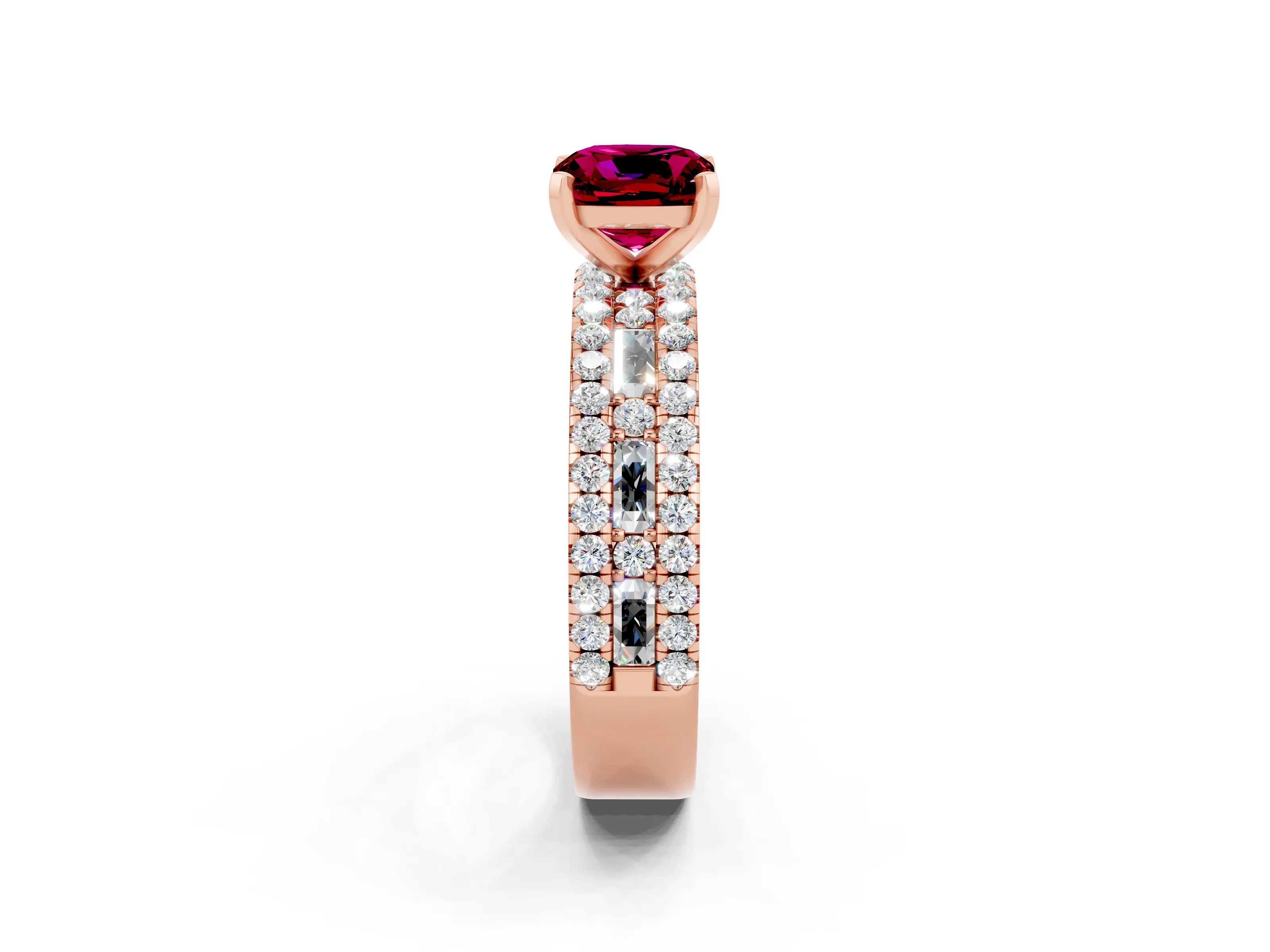 Rose gold Cushion Cut Garnet Solitaire Ring with Pavé and Channel Set Band_2