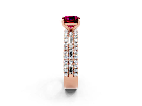 Rose gold Cushion Cut Garnet Solitaire Ring with Pavé and Channel Set Band_2