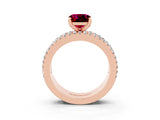 Rose gold Cushion Cut Garnet Solitaire Ring with Pavé and Channel Set Band_3