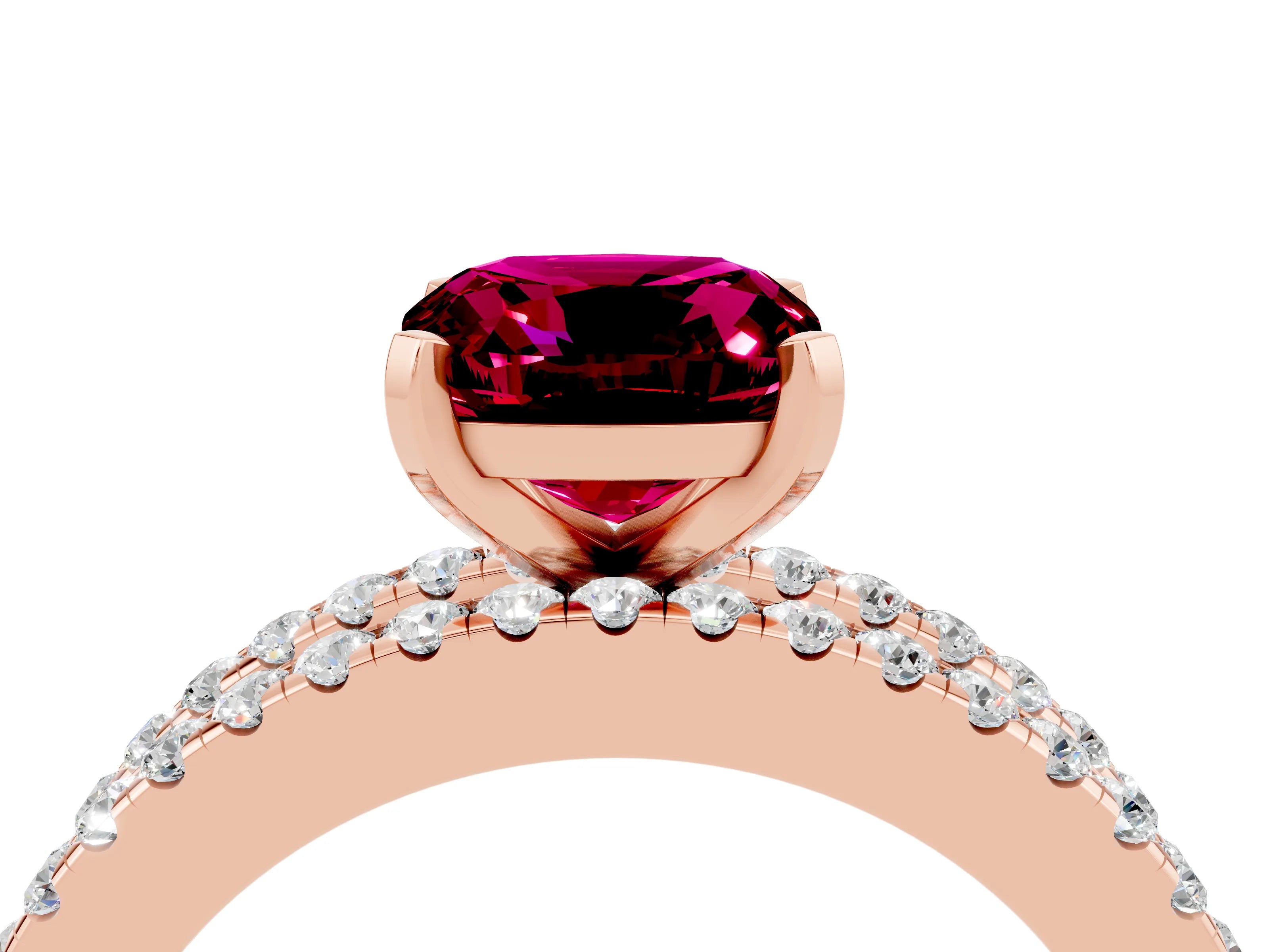 Rose gold Cushion Cut Garnet Solitaire Ring with Pavé and Channel Set Band_4