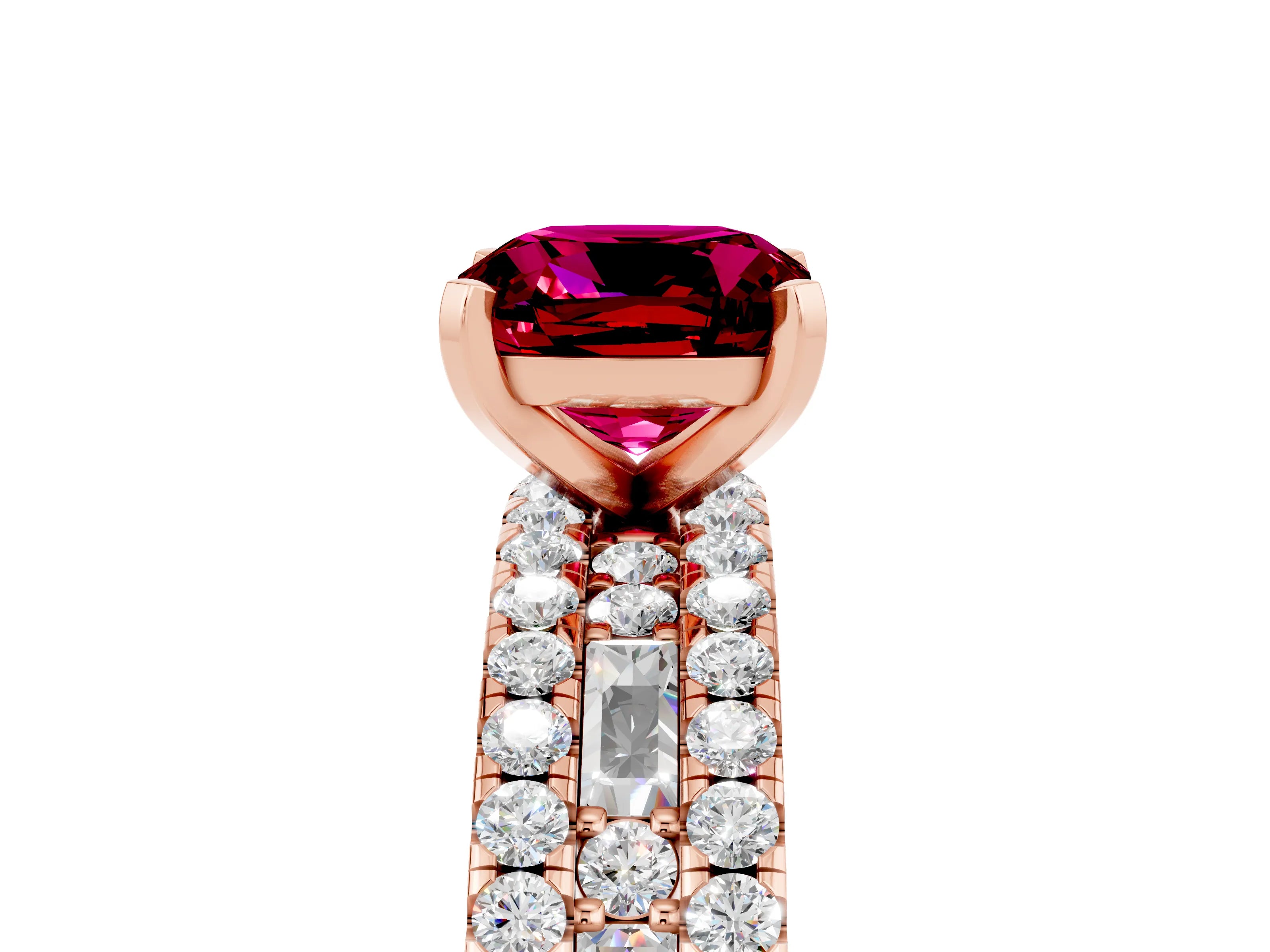 Rose gold Cushion Cut Garnet Solitaire Ring with Pavé and Channel Set Band_5