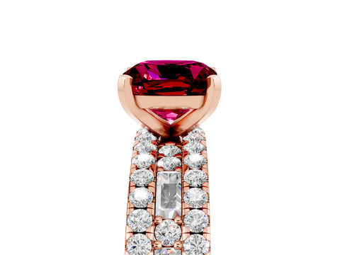 Rose gold Cushion Cut Garnet Solitaire Ring with Pavé and Channel Set Band_5