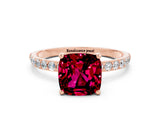 Rose gold Cushion Cut Garnet Solitaire Ring with Pave Band and Four Prong Setting_24