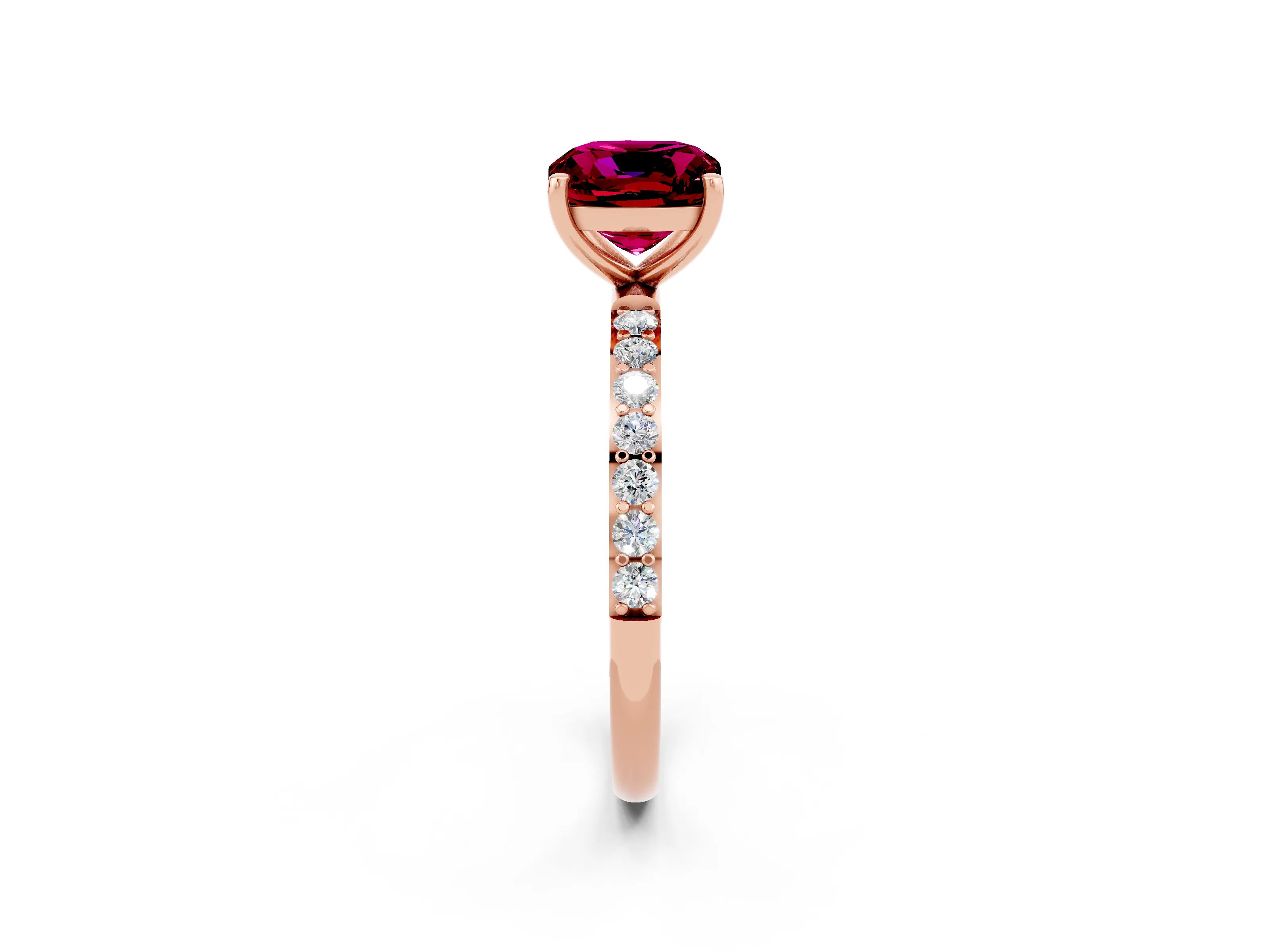 Rose gold Cushion Cut Garnet Solitaire Ring with Pave Band and Four Prong Setting_26