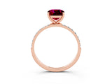 Rose gold Cushion Cut Garnet Solitaire Ring with Pave Band and Four Prong Setting_27