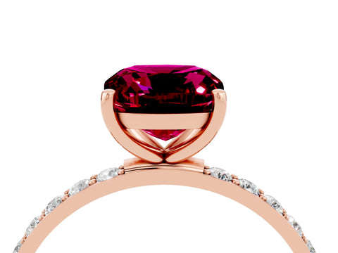 Rose gold Cushion Cut Garnet Solitaire Ring with Pave Band and Four Prong Setting_28