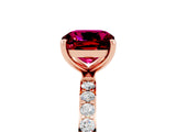 Rose gold Cushion Cut Garnet Solitaire Ring with Pave Band and Four Prong Setting_29