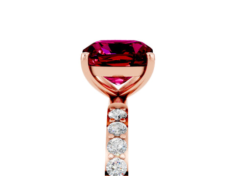 Rose gold Cushion Cut Garnet Solitaire Ring with Pave Band and Four Prong Setting_29