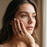 Rose gold Cushion Cut Garnet Solitaire Ring with Round  Pavé Band and Four-Prong Setting_43
