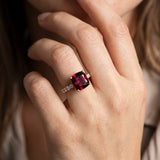 Rose gold Cushion Cut Garnet Solitaire Ring with Round  Pavé Band and Four-Prong Setting_44