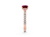 Rose gold Cushion Cut Garnet Solitaire Ring with Round  Pavé Band and Four-Prong Setting_46