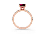 Rose gold Cushion Cut Garnet Solitaire Ring with Round  Pavé Band and Four-Prong Setting_47
