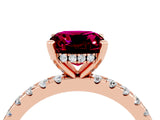 Rose gold Cushion Cut Garnet Solitaire Ring with Round  Pavé Band and Four-Prong Setting_48