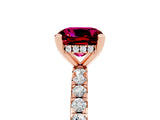 Rose gold Cushion Cut Garnet Solitaire Ring with Round  Pavé Band and Four-Prong Setting_49
