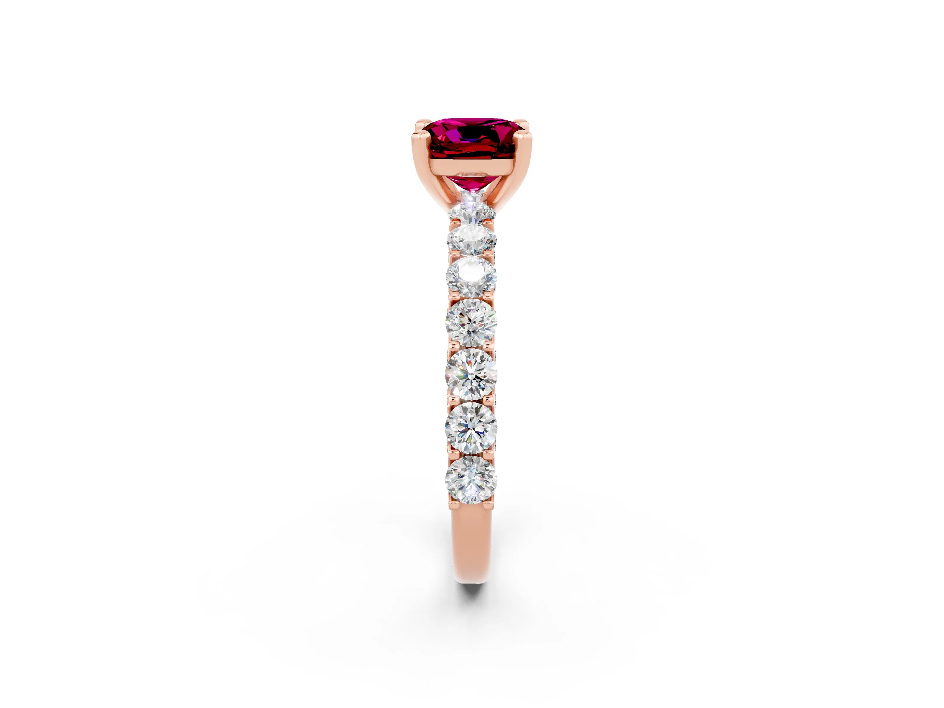 Rose gold Cushion Cut Garnet Solitaire Ring with Shared Prong Pavé Band and Four-Prong Setting_2