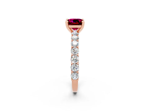 Rose gold Cushion Cut Garnet Solitaire Ring with Shared Prong Pavé Band and Four-Prong Setting_2