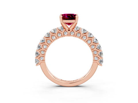 Rose gold Cushion Cut Garnet Solitaire Ring with Shared Prong Pavé Band and Four-Prong Setting_3