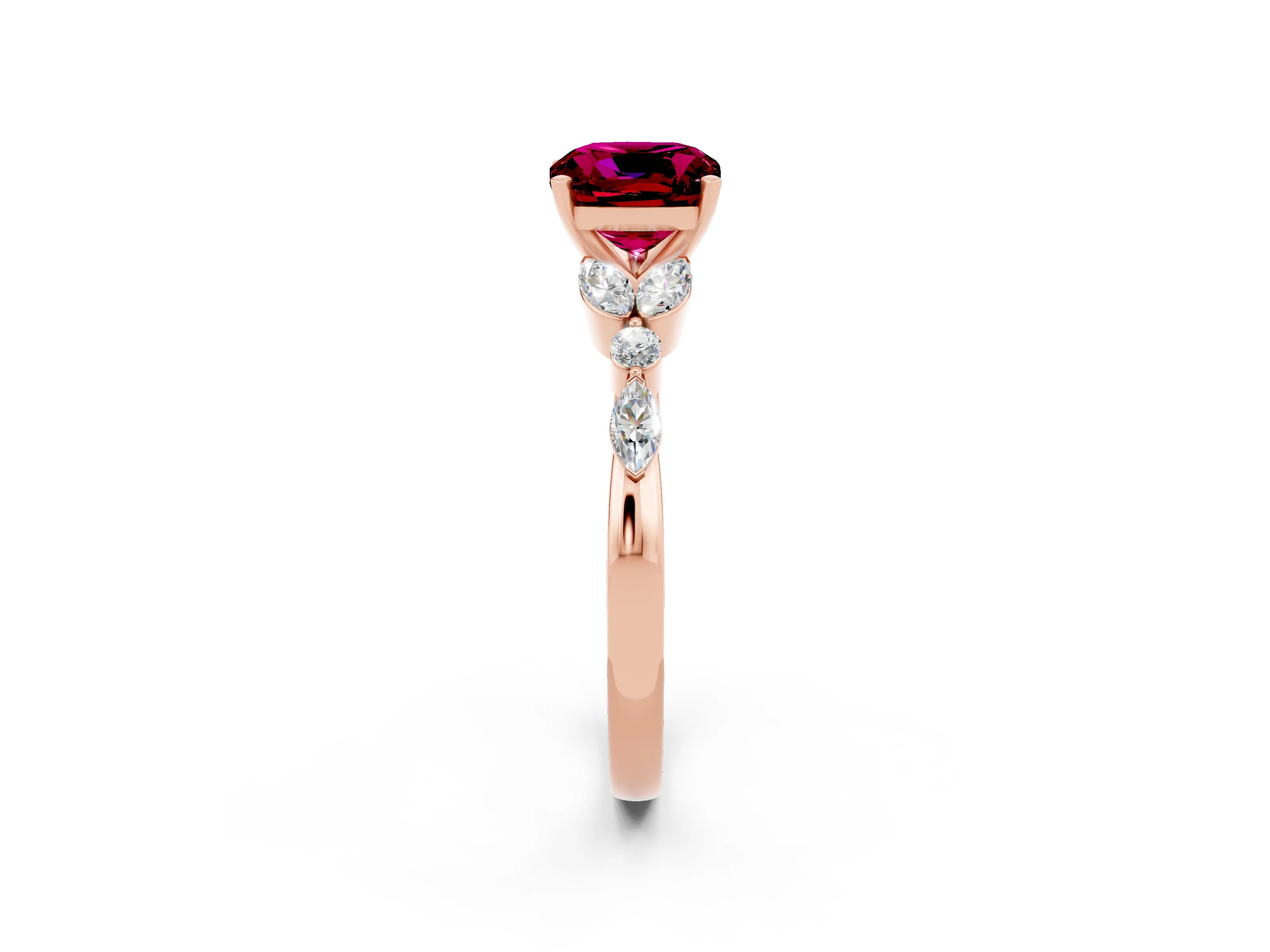 Rose gold Cushion Cut Garnet Solitaire Ring with Side Stones and Four-Prong Setting_14